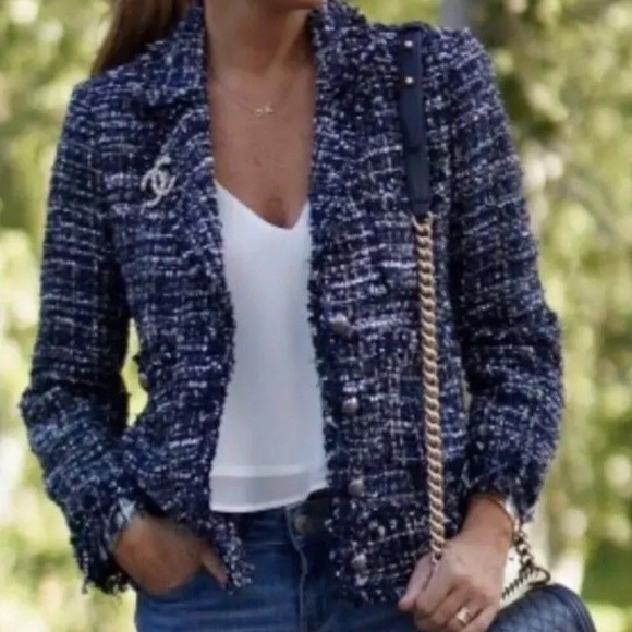 Zara Jackets & Blazers - Zara tweed blazer jacket boucle blue